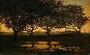 Gerard Bilders Woodland pond at sunset. painting